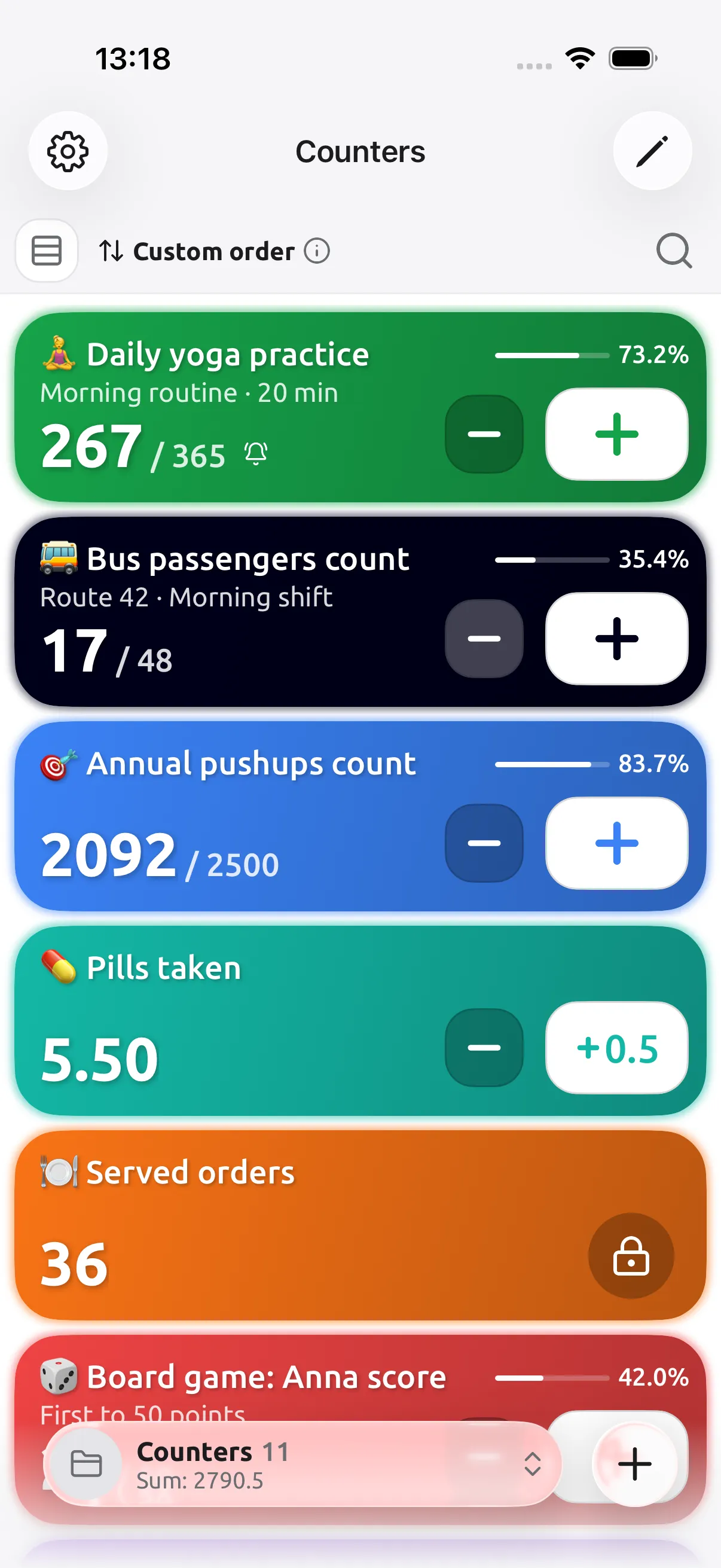 Tally Counter app: list of counters with goals and progress